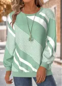Modlily Mint Green Tummy Coverage Geometric Print Long Sleeve Sweatshirt - S
