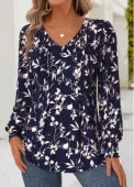 Modlily Navy Tummy Coverage Floral Print Long Sleeve T Shirt - M