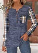 Modlily Navy Tummy Coverage Plaid Long Sleeve T Shirt - L