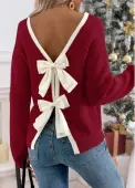 Modlily Wine Red Tummy Coverage Long Sleeve Round Neck Sweater - L