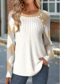 Modlily Beige Tummy Coverage Geometric Print Long Sleeve T Shirt - XXL