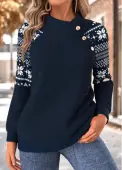 Modlily Navy Tummy Coverage Fair Isle Print Long Sleeve Sweatshirt - S