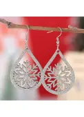 Modlily Christmas Silver Snowflake Faux Leather Earrings - One Size