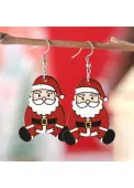 Modlily Christmas Red Santa Claus Wood Earrings - One Size