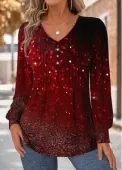 Modlily Red Tummy Coverage Ombre Long Sleeve T Shirt - S