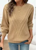 Modlily Light Camel Tummy Coverage Long Sleeve Round Neck Sweater - S