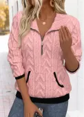 Modlily Pink Tummy Coverage Long Sleeve Turn Down Collar Sweatshirt - M