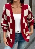 Modlily Wine Red Tummy Coverage Plaid Long Sleeve Cardigan - L