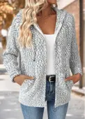 Modlily Grey Tummy Coverage Geometric Print Long Sleeve Hooded Cardigan - M