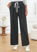 Modlily Dark Grey Pocket Wide Leg Elastic Waist Pants - S