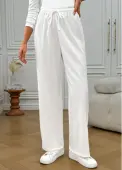 Modlily White Pocket Wide Leg Elastic Waist High Waisted Pants - M