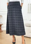 Modlily Dark Grey Pocket Plaid A Line Zipper Fly Skirt - L
