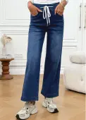 Modlily Denim Blue Pocket Wide Leg Elastic Waist Jeans - S