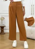 Modlily Light Coffee Wide Leg Elastic Waist High Waisted Pants - L