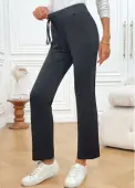 Modlily Black Pocket Straight Leg Elastic Waist High Waisted Pants - M