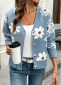 Modlily Dusty Blue Tummy Coverage Floral Print Long Sleeve Cardigan - S