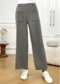 Modlily Dark Grey Marl Pocket Wide Leg Button Fly Pants - S