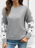 Modlily Grey Tummy Coverage Floral Print Long Sleeve Sweater - L
