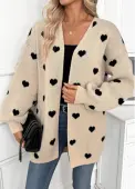 Modlily Light Camel Tummy Coverage Heart Print Long Sleeve Cardigan - M