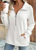 Modlily White Tummy Coverage Long Sleeve Turn Down Collar Sweatshirt - L