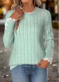 Modlily Mint Green Curved Hem Long Sleeve Round Neck Sweatshirt - XXL