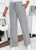 Modlily Grey Pocket Wide Leg Elastic Waist High Waisted Pants - S