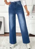 Modlily Denim Blue Pocket Wide Leg Button Fly Pants - M