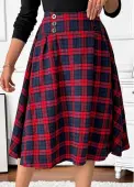 Modlily Red Plaid A Line Elastic Waist Skirt - M