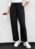 Modlily Black Pocket Straight Leg Elastic Waist High Waisted Pants - M