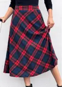 Modlily Red Pocket Plaid A Line Elastic Waist Skirt - 2XL