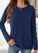 Modlily Navy Long Sleeve Round Neck T Shirt - L