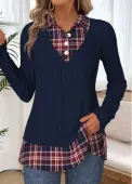 Modlily Navy Tummy Coverage Plaid Fake Two Piece Twinset - M