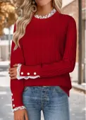 Modlily Red Tummy Coverage Long Sleeve Round Neck Sweater - M