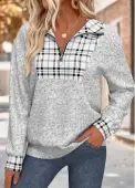 Modlily Grey Plaid Long Sleeve Turn Down Collar Sweatshirt - XXL