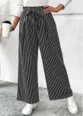 Modlily Black Pocket Striped Wide Leg Elastic Waist Pants - L