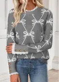 Modlily Light Grey Marl Curved Hem Butterfly Print Sweatshirt - L