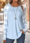 Modlily Light Blue Tummy Coverage Plaid Long Sleeve T Shirt - L
