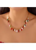 Modlily Christmas Red Snowflake Alloy Detail Necklace - One Size