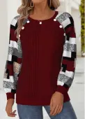Modlily Deep Red Tummy Coverage Geometric Print Long Sleeve Sweatshirt - XL