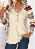 Modlily Beige Tummy Coverage Striped 3/4 Sleeve T Shirt - XXL