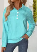 Modlily Cyan Tummy Coverage Long Sleeve Turn Down Collar Sweatshirt - XL