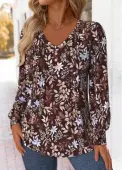 Modlily Dark Coffee Tuck Stitch Random Floral Print T Shirt - XXL