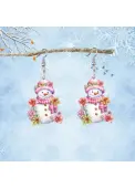 Modlily Christmas Pink Snowman Design Acrylic Earrings - One Size
