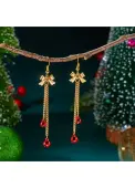 Modlily Christmas Golden Bow Alloy Detail Earrings - One Size