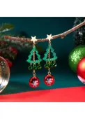 Modlily Christmas Tree Green Star Alloy Earrings - One Size