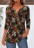 Modlily Black Tummy Coverage Floral Print Long Sleeve T Shirt - M