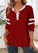 Modlily Deep Red Tummy Coverage Long Sleeve Split Neck Sweatshirt - S