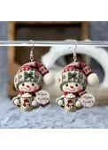 Modlily Christmas Wine Red Snowman Acrylic Earrings - One Size