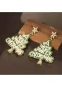 Modlily Christmas Tree Green Alloy Letter Earrings - One Size