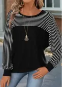 Modlily Black Tummy Coverage Striped Long Sleeve T Shirt - XL